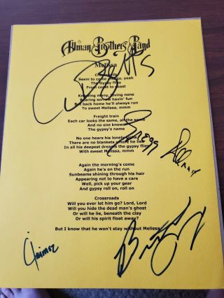 Gregg Allman Brothers Signed Autographed Melissa Lyric Sheetbetts Jaimoe Trucks