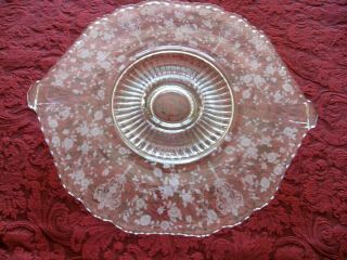 Cambridge Rose Point 3500/110 Footed Round Plate W/handles 13 " Diameter