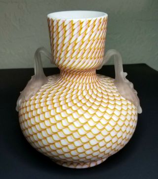 Bohemian Franz Welz Zipper / Pull - Up Art Glass Vase Applied Handles 1920 