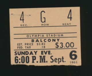Beatles Orig Rare 64 Concert Ticket Stub For The Olympia Stadium In Detroit Mi