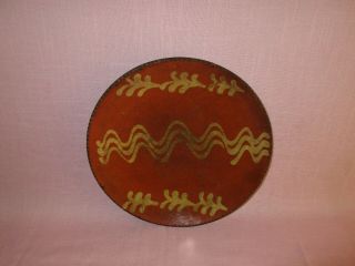 Antique 19th C Stoneware Redware Slip Decorated Pennsylvania Dish Plate