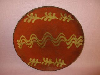 Antique 19th C Stoneware Redware Slip Decorated Pennsylvania Dish Plate 2