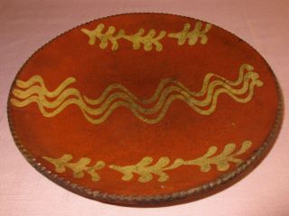 Antique 19th C Stoneware Redware Slip Decorated Pennsylvania Dish Plate 4