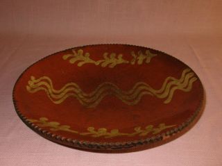 Antique 19th C Stoneware Redware Slip Decorated Pennsylvania Dish Plate 6