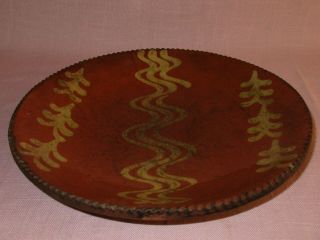 Antique 19th C Stoneware Redware Slip Decorated Pennsylvania Dish Plate 7