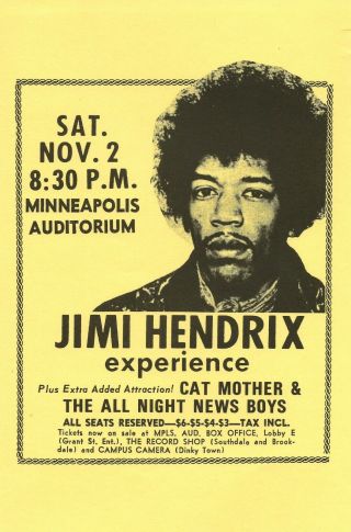 Jimi Hendrix 1968 Authentic Minneapolis Auditorium Handbill M -