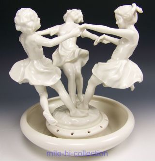 Hutschenreuther 3 Girls Dancing " May Dance " By Tutter Figurine Flower Frog Base