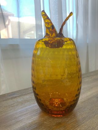 Rare Vintage Blenko Art Glass Amber Pineapple 5731