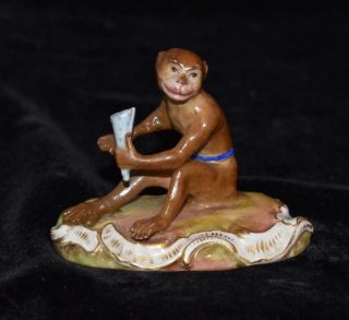 Rare Meissen Figurine - " Monkey Sitting With Ice Cream Cone (tute) " - 186 - Ca 1850
