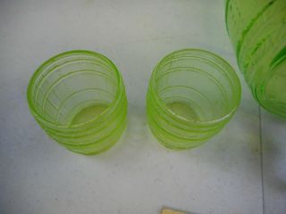 Vintage Vaseline Uranium Green Glass Beer Keg w/ 4 Glasses & Stopper 4