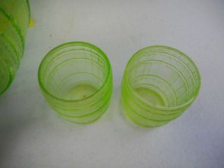 Vintage Vaseline Uranium Green Glass Beer Keg w/ 4 Glasses & Stopper 5