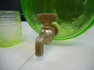 Vintage Vaseline Uranium Green Glass Beer Keg w/ 4 Glasses & Stopper 6