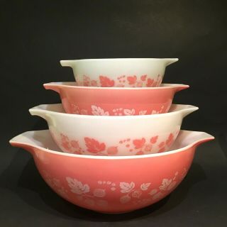 Vintage Pyrex Pink Gooseberry 4 Pc Cinderella Mixing Bowl Set 441 442 443 444
