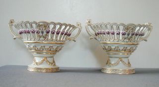 Fabulous Pair 18th Century Meissen Reticulated Table Baskets W Exquisite Gilt