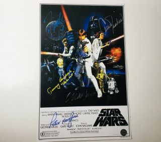 Harrison Ford Autograph,  5 Cast Signatures 11 X 17 Poster Photo - Star Wars -