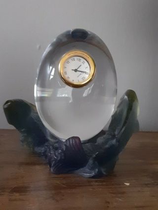 Vintage Daum France Crystal Fish Pate De Verre With Clear Egg Clock,  Exc Cond