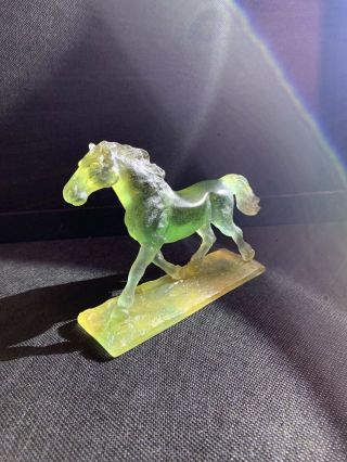 Daum France Trotting Horse Pate De Verre Amber & Blue Art Glass Figurine