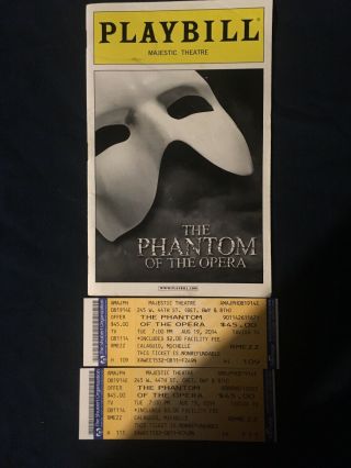 The Phantom Of The Opera Playbill Magestic Theatre Aug 2014 With Orig Tickets
