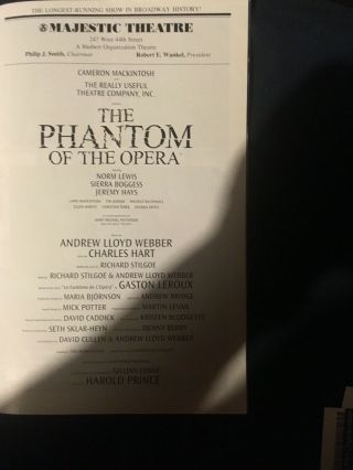 The Phantom Of The Opera Playbill Magestic Theatre Aug 2014 With Orig Tickets 3