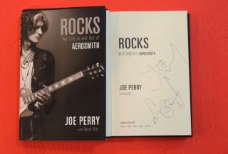 Joe Perry Signed Autographed Rocks Book With Rare Aerosmith Wings Sketch A