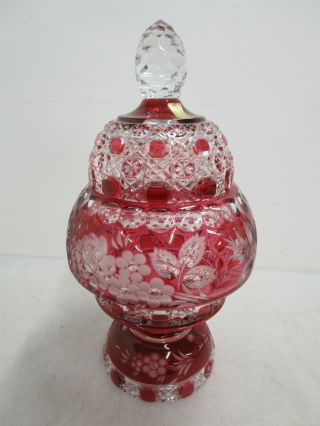 Meissener Breikenstall Meissen Germany Cranberry Ruby Cut Crystal Vase With Lid