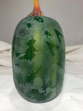 Blenko Glass PUMPKIN 9355T BEWITCHED pawpaw cased w/ turquoise pawpaw stem 2
