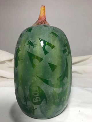 Blenko Glass PUMPKIN 9355T BEWITCHED pawpaw cased w/ turquoise pawpaw stem 3