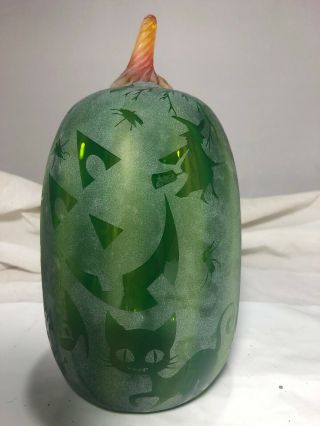 Blenko Glass PUMPKIN 9355T BEWITCHED pawpaw cased w/ turquoise pawpaw stem 4