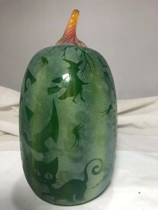 Blenko Glass PUMPKIN 9355T BEWITCHED pawpaw cased w/ turquoise pawpaw stem 5