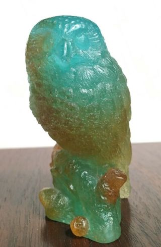 Signed Owl Figure By Jacques Daum France Crystal Art Sculpture Frosted Green