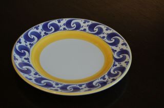 Herend Village Pottery - Splash Pattern Set Of 8 Dinner Plates Yellow/blue