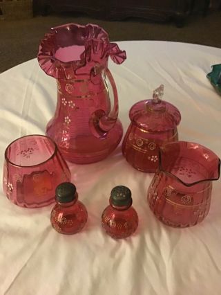 Northwood / Dugan Ruby Victorian Pitcher And Tableware 4