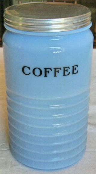 Vintage Jeannette Delphite Blue Depression Glass Hoosier Coffee Canister Jar