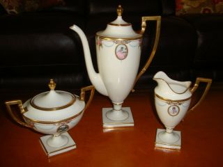 Lenox Belleek Hand Painted Tea /coffee Set,  Pot,  Sugar,  Creamer,  The Virginian