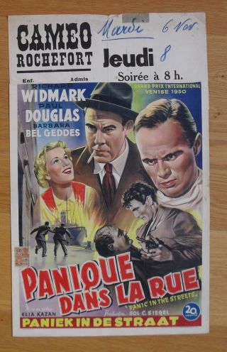 Panic In The Streets Film Noir Elia Kazan Belgian Movie Poster 