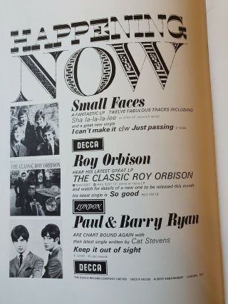 Rare Roy Orbison,  Small Faces Programme,  Hand Bill Flyer 1967 8