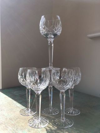 Set Of 6x Vintage Waterford Crystal Lismore Hock Wine Glasses