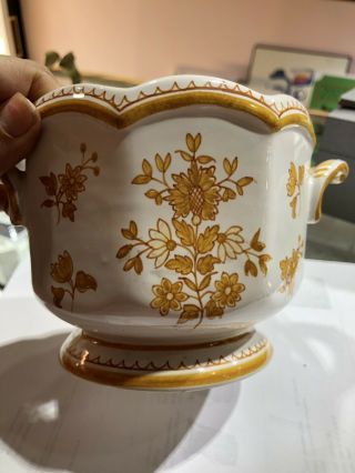For Tiffany & Co Hand Painted France Large 8.  5 " Porcelain Vine Cooler / Cache Pot