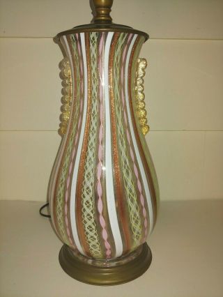 Murano Glass Fratelli Toso Lamp Latticino Zanfirico Canes 4 Colors W Gold Flecks