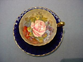 Aynsley Large Cabbage Rose Teacup & Saucer - Signed J.  A.  Bailey