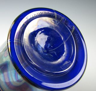 Steven Lundberg King Tut pattern Blue & Gold Iridescent Art Glass Vase 4