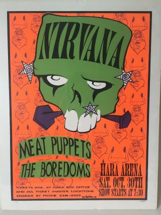 Nirvana Concert Poster With Meat Puppets And Boredoms 1993 Dayton Oh Signed