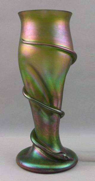 Large Antique Hand Blown Rindskopf Czech Bohemian Art Glass Vase w/ Snake,  NR 2