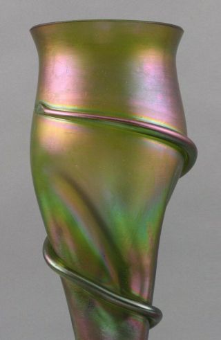 Large Antique Hand Blown Rindskopf Czech Bohemian Art Glass Vase w/ Snake,  NR 3