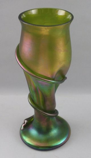Large Antique Hand Blown Rindskopf Czech Bohemian Art Glass Vase w/ Snake,  NR 6