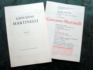 1962 G Martinelli Lecture Program / Handbill From Birs Lectures,  Rare