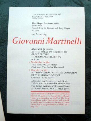 1962 G Martinelli lecture program / handbill from BIRS lectures,  rare 3
