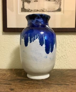 Fulper Vase Glazed With Blue Flambe Over Matte Oyster Arts & Crafts