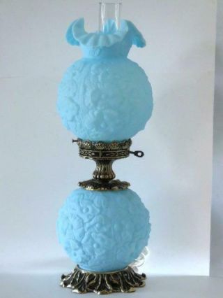 Vintage Fenton Blue Satin " Poppy " Double Globe Gone With The Wind (gwtw) Lamp