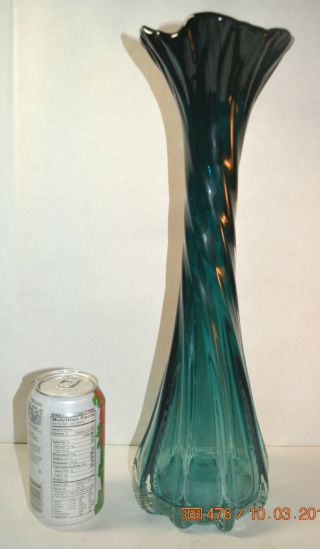 Mcm Murano Sommerso 15 - 3/4 " Twist Vase With Ridges - Blue Green Color